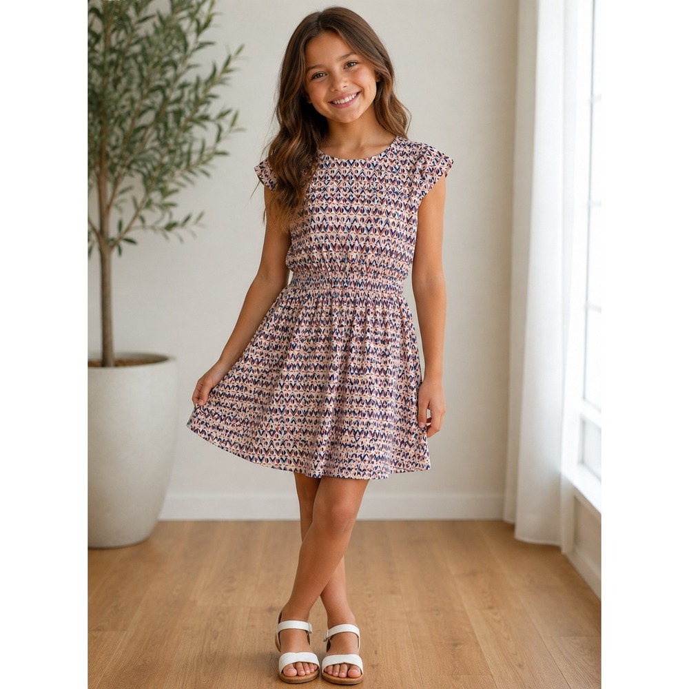 Crazy 8 Girls Large 10-12 Navy Burgundy Gold Geometric Tribal Print Rayon Dress